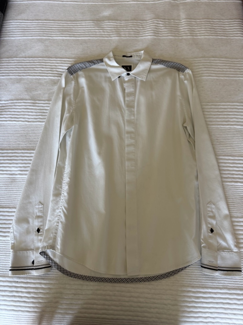 Armani Exchange White Men's Dress Shirt with Black Trim